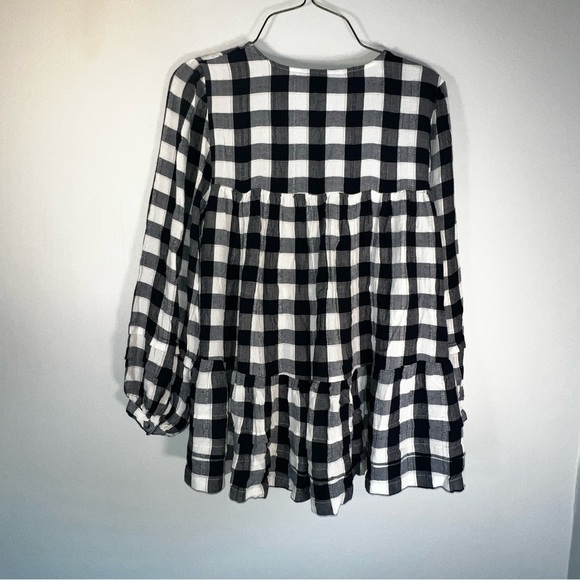 American eagle Black & white Buffalo plaid peplum peasant blouse sz S womens - Picture 5 of 5